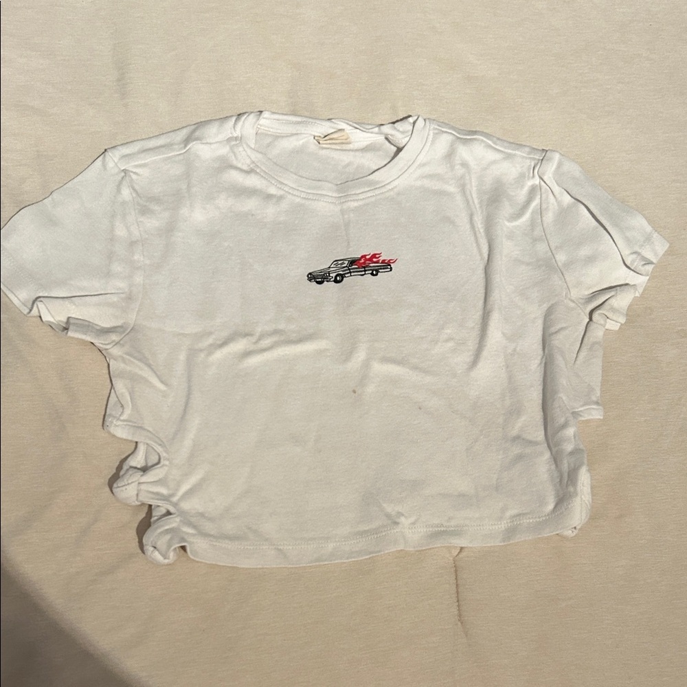White Crop Top with Car Design